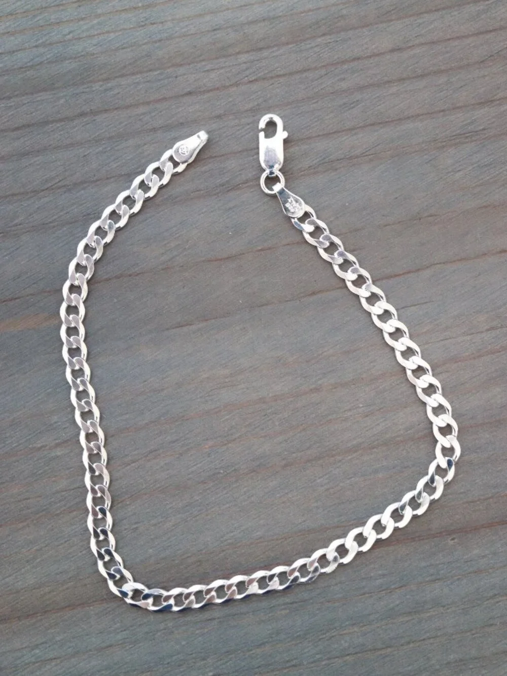 S925 4mm Curb Cuban Link Chain Bracelet Sterling Silver Stamped